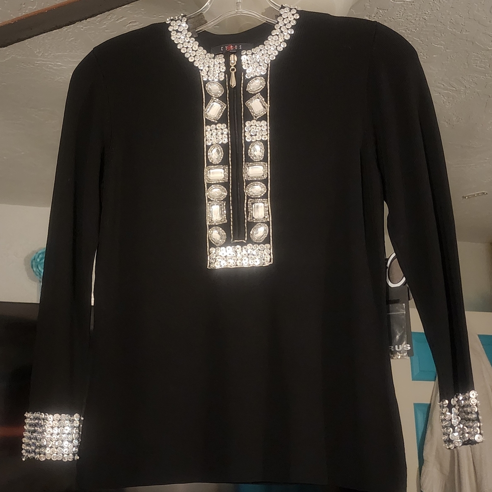 Embellished Black Women's Long-Sleeve Top